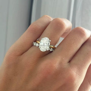 Dazzling Oval Cut Diamond <b>Ring</b> in White & Yellow Gold with Side <b>Stones</b> <b>Two</b> Tone Engagement <b>Ring</b> for Women Luxury Fine Jewelry - Product Image 1