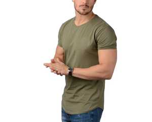 Men's Olive Green Regular Fit Short Sleeve <b>100</b>% <b>Polyester</b> T-<b>Shirt</b> O-Neck Casual Pattern Front Knitted Breathable Eco-Friendly - Product Image 3