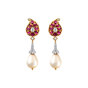 Gold Plated Freshwater Pearl Drop Earrings with Diamond and Tassel Design - Product Image 2