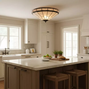 Plafonnier en verre teinté SIMIG, style Tiffany, large, couleur crème, semi-encastré, <span class=keywords><strong>pour</strong></span> salle à manger, véranda, couloir, cuisine - Product Image 2