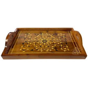 Plateau de service rond en bois de style marocain fait à la main avec poignées, plateau décoratif en bois de burl, cadeau unique pour la cuisine et la décoration de la maison - Product Image 2