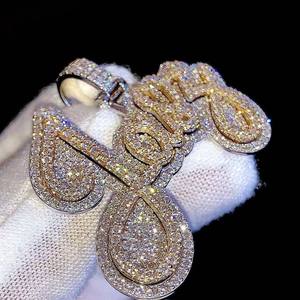 Colgante de Letra Estilo Hiphop con Moissanita, Plata 925, Bañado en Oro de 18K, Corte Brillante Redondo, Unisex, Regalo, Amuleto para Uso Diario - Product Image 4