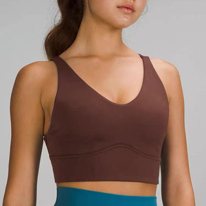 Scoop <b>Neck</b> Racerback Seamless Chest <b>Pad</b> Crop Top Solid Color Yoga Sports Bra Women's Activewear Spandex/Nylon Workout Tank Top - Product Image 1