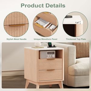 Comodino Moderno con Stazione di Ricarica, 2 Cassetti e Ripiano Aperto per Camera da Letto, Ufficio e Piccoli Spazi - Product Image 3
