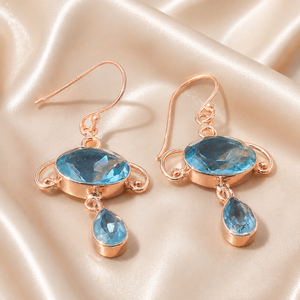 Pendientes Colgantes de Lujo de Plata de Ley 925 con Topacio Azul, Hechos a Mano, con Gema Facetada, Bañados en Oro Amarillo y Oro Rosa - Product Image 3