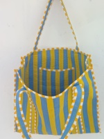 Sac fourre-tout en coton fait main, imprimé couleur unie jaune turquoise, avec fermeture éclair, élégant, tendance, bohème, pour le marché et le shopping, grand format