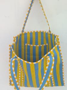Bolso de mano de algodón hecho a mano con estampado de bloques de color turquesa amarillo, estilo bohemio, grande, moderno, para mujer, primavera-verano - Product Image 2
