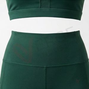 <b>Women's</b> <b>Green</b> 2 Piece Yoga Set Racerback Mesh Crop Top High Waist Full Length <b>Leggings</b> - Product Image 5