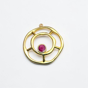 Geometric Gold Plated Alloy Pendant With <b>Ruby</b> Stone Bezel Set Solitaire Charm Unisex Vintage Style - Product Image 1
