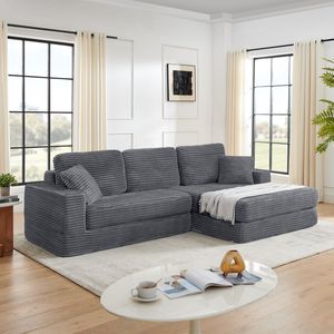 Sofá Seccional Modular en Forma de L, Estilo Moderno y Minimalista, con Asiento a la Derecha, Tapizado en Corduroy, Desplegable - Product Image 1