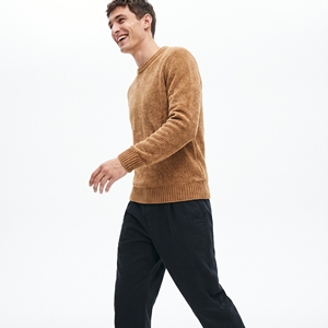 Men Breathable Ribbed Knit Crew Neck Sweater Long Sleeve <b>Pullover</b> Solid Cotton Logo <b>Jumper</b> for Fall Winter - Product Image 1