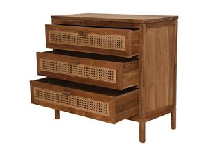 Mid Century Modern American Style Solid Mango <b>Wood</b> <b>Bedside</b> <b>Table</b> <b>with</b> Rattan Storage <b>Drawers</b> - Product Image 4