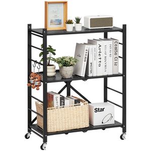 Scaffale Pieghevole a 3 Ripiani 28L X 13P X 36A Pollici, 5 Ruote, Unità di Stoccaggio in Metallo Senza Montaggio, Organizzatore per Alimenti - Product Image 5