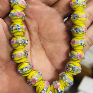 Decorative Wedding Cake Glass <b>Beads</b> | Yellow Lampwork <b>Crystal</b> Round 12mm Silver Swirl Pattern <b>Bracelets</b> Necklaces Earrings - Product Image 3