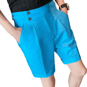 Shorts blancs taille haute pour homme en coton Oxford uni, décontractés et élégants, avec braguette boutonnée et anti-plis - Product Image 4
