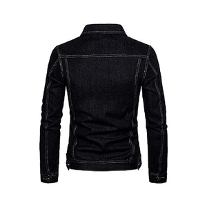 Veste en jean noire pour homme, col rabattu, simple boutonnage, manches longues, style vintage, écologique, manteau d'hiver décontracté - Product Image 3