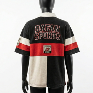 T-shirt de rugby pour femmes en coton et polyester, design à panneaux noir et blanc, broderie, sergé, logo personnalisé, t-shirt de rugby pour femmes en coton - Product Image 3