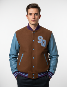 Vestes universitaires personnalisées en laine avec manches en cuir véritable, vêtements d'hiver élégants et stylés pour hommes - Product Image 1