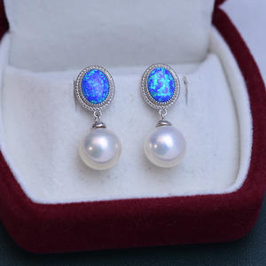 Pendientes Largos de Plata S925 con Circonita Estilo Coreano, Agua Dulce, 9-10mm, Blanco, Luz Intensa, Juego Completo - Product Image 3