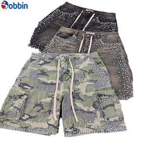 Pantalones Cortos Vaqueros Acampanados con Pedrería para Hombre, Personalizados, de Alta Calidad, Estilo Urbano, con Parches Bordados Desgastados - Product Image 5