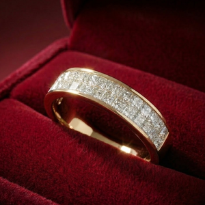Anillo de Boda de Oro Amarillo de 18K con Diamantes de Corte Princesa, Engaste Invisible de 2 Filas, Anillo de Aniversario, Joyería Fina, Venta al Por Mayor - Product Image 5