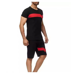 T-shirts à manches courtes et col rond bleu marine pour hommes Perfectionists, ensemble court, coupe ample, décontracté, respirant, 100% coton jersey tricoté - Product Image 2