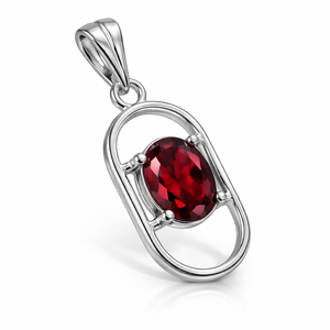 Colgante de granate de corte ovalado chapado en rodio de plata de ley, moderno, al por mayor, hecho a mano, minimalista, regalo para ella, joyería de febrero - Product Image 3