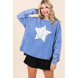 Mittoshop Top de manga larga para mujer con gráfico de estrella Mineral Wash Sudadera con capucha y sudadera - Product Image 5