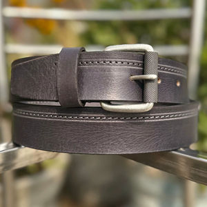 Ceinture en cuir véritable pour homme, faite à la main, avec boucle en fer brodée, largeur 3,5 cm, longueur 120 cm, style formel - Product Image 1