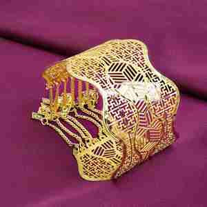 Pulseras de Moda al por Mayor, Brazaletes Ajustables de Latón para Mujer, con Patrón de Flores Intrincado en Filigrana, Chapados en Oro de 14K, 18K y 24K - Product Image 1