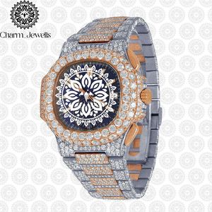 Charm_Jewells Luxury Men's Diamond Encrusted <b>Chronograph</b> Watch Stainless Steel Polygon Case 45mm Analog Quartz Sapphire Crystal - Product Image 4