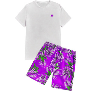 Casual Wear Men <b>Twin</b> <b>Sets</b> for Adults Hot Sale Product New Arrival Men Summer Short Sleeve T Shirts and Shorts Cotton Contrast - Product Image 1