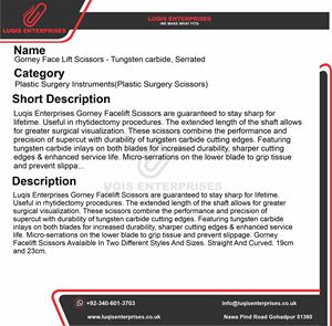 Tijeras Gorney para Lifting Facial, Instrumento Quirúrgico Dentado de Carburo de Tungsteno, Herramienta de Cirugía Cosmética de Precisión de Acero Inoxidable - Product Image 5