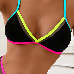 Women’s Custom Halter Skirt <b>Bikini</b> Set <b>Neon</b> Color Block Overlap Swim Skirt Two Piece Breathable Bathing Suit 2026 - Product Image 6