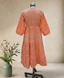 Robe longue indienne imprimée au bloc, 100 % coton, écologique, décontractée, style bohème pour femme, taille naturelle, prix de gros - Product Image 4