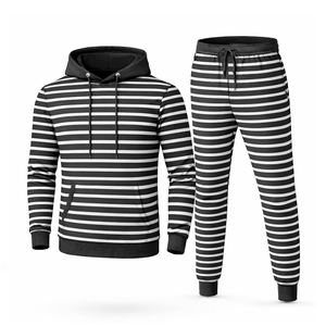 Unisex Green <b>White</b> Striped Hoodie And Joggers Set Casual Full Sleeve <b>Tracksuit</b> With Drawstring And Side Pockets Autumn Wear - Product Image 6