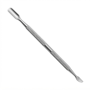 Pousse-cuticules professionnel personnalisé en acier inoxydable à double extrémité avec pointe cuillère et manche moleté détaillé - Product Image 4