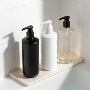 Vente en gros de flacons pompe ronds en plastique PET blanc et noir de 450 ml pour lotion, gel douche, shampoing, emballage cosmétique - Product Image 3