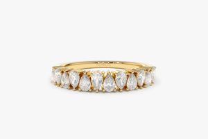 0.67 CT Pear Shape Half Eternity Diamond Band 14k Solid Gold _ Stackable <b>Ring</b>_ Diamond Anniversary Band _ Diamond Wedding <b>Ring</b> F - Product Image 1