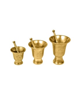 Antique Style Brass Mortar And Pestle <b>Grinder</b> For Home Kitchen And Ayurvedic Applications - Product Image 6