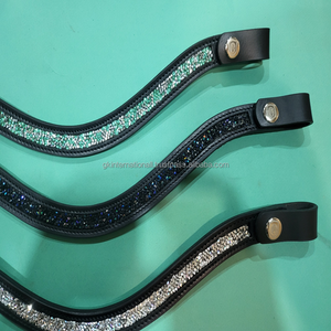 Banda de ceja de caballo de cuero auténtico con forma de onda clásica personalizada con cristales pequeños banda de ceja de cadena de diamante con lazo de botón a presión - Product Image 6