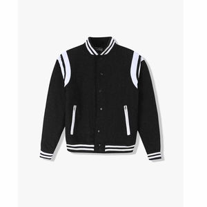 Chaqueta Varsity de Lona Azul Marino para Hombre, Mangas Blancas, Estilo Casual, Transpirable, Bordada, con un Solo Botón y Cuello Camisero, Corte Regular - Product Image 2