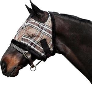 Tartan <b>Mesh</b> Horse Face Canopy Plaid Pattern Grazing Guard with Fleece Lining - Product Image 1