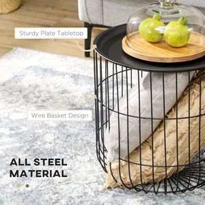 Black Nest of <b>Coffee</b> <b>Tables</b> with Steel <b>Wired</b> Basket Body and Removable Slate Top Center <b>Table</b> for Living Room - Product Image 5