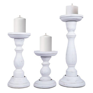 Juego de candelabros de madera de mango más vendidos, 3 soportes de madera blanca para decoración de centro de mesa de granja para decoración del hogar - Product Image 1