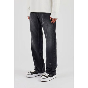 Pantalon en jean pour homme, coupe droite, logo brodé, denim délavé de haute qualité, pantalon en jean décontracté - Product Image 1