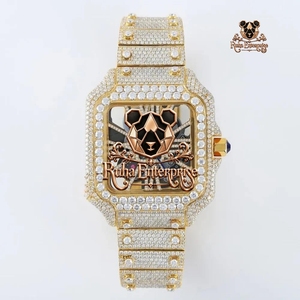 Montre pour homme de style designer avec mouvement à quartz et diamants Moissanite, boîtier en acier inoxydable glacé, lunette en cristal et finition élégante - Product Image 2