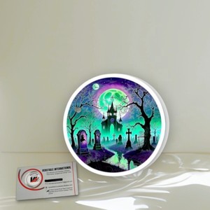Nouvel Arrivage : Support Magnétique Circulaire en Acrylique Personnalisé pour Extensions de Cils, Motif Maison Hantée d'Halloween, Écologique, Forme Fleur - Product Image 6
