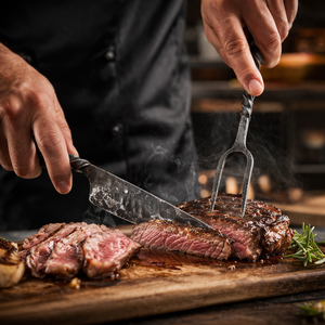 ชุดช้อนส้อมเหล็กกล้าคาร์บอนทำมือ ด้ามจับสีดำ ทรงตรง สำหรับโต๊ะอาหาร ผลิตด้วยมือ สไตล์วินเทจยุคกลาง อุตสาหกรรม รับผลิตแบบ OEM ODM - Product Image 3