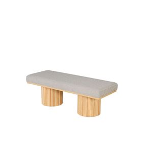 Panca da letto in stile contemporaneo in tessuto grigio chiaro, rivestita con gambe grosse e legno naturale per camera da letto e soggiorno - Product Image 5
